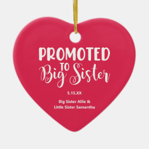 Gepromoveerd naar Big Sister Heart Foto Namen Kers Keramisch Ornament