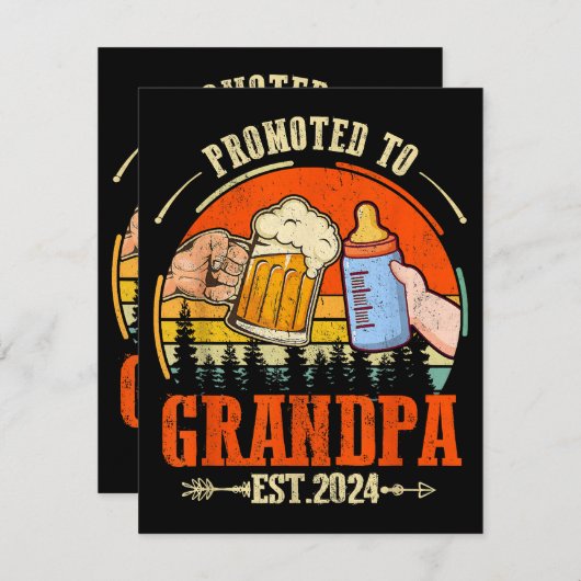 Gepromoveerd naar Opa Est 2024 Retro Fathers Day N Informatiekaartje (Voorkant / Achterkant)