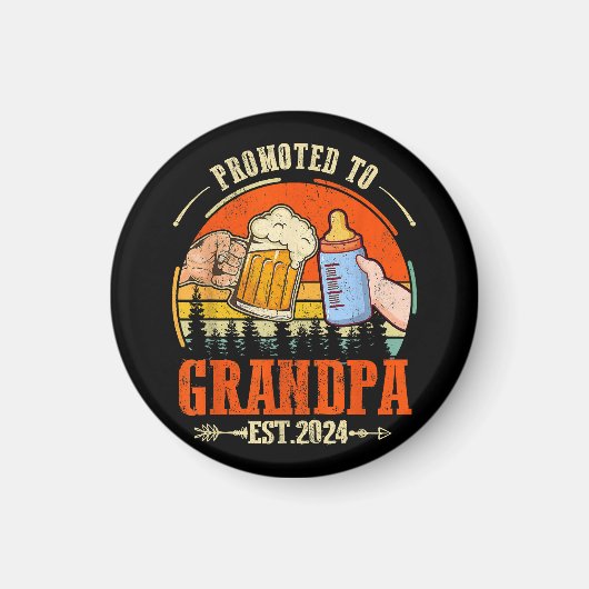 Gepromoveerd naar Opa Est 2024 Retro Fathers Day N Magneet (Voorkant)