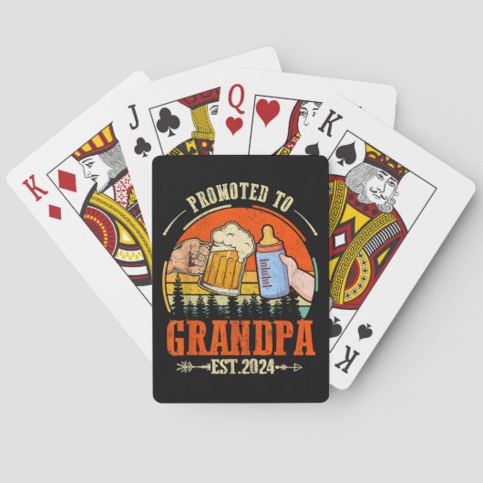 Gepromoveerd naar Opa Est 2024 Retro Fathers Day N Pokerkaarten (Achterkant)