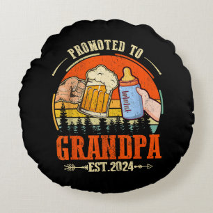 Gepromoveerd naar Opa Est 2024 Retro Fathers Day N Rond Kussen