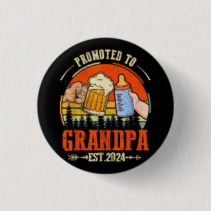 Gepromoveerd naar Opa Est 2024 Retro Fathers Day N Ronde Button 3,2 Cm