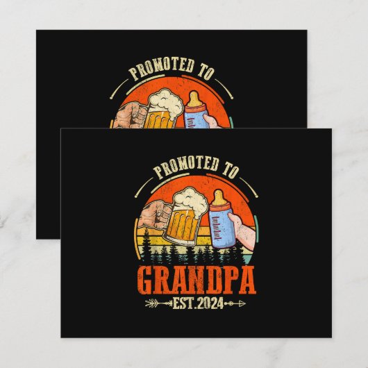 Gepromoveerd naar Opa Est 2024 Retro Fathers Day N RSVP Kaartje (Voorkant / Achterkant)