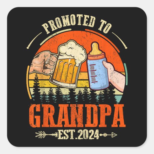 Gepromoveerd naar Opa Est 2024 Retro Fathers Day N Vierkante Sticker (Voorkant)
