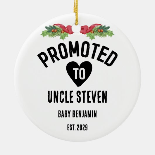 Gepromoveerd naar Uncle Personalized Baby Naam Keramisch Ornament (Achterkant)