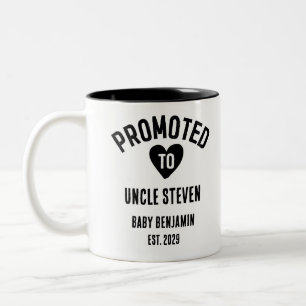 Gepromoveerd naar Uncle Personalized Baby Naam Tweekleurige Koffiemok