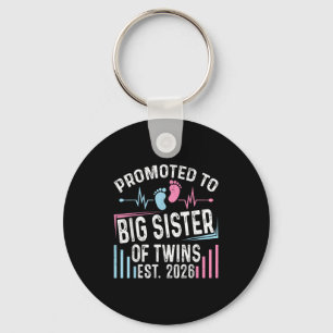 Gepromoveerd tot Big Sister of Twins Est 2026 Baby Sleutelhanger