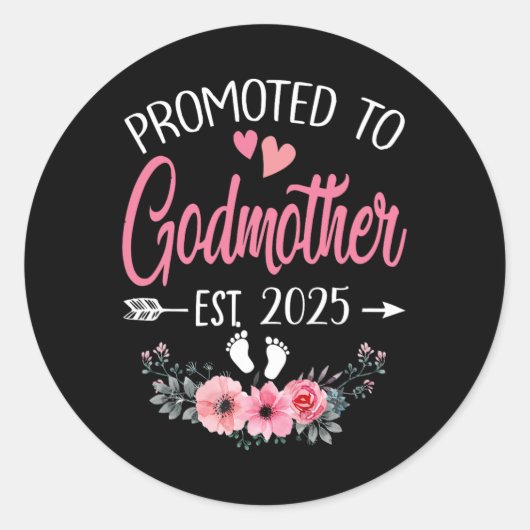 Gepromoveerd tot Godmother Est 2025 Moederdag Firs Ronde Sticker (Voorkant)