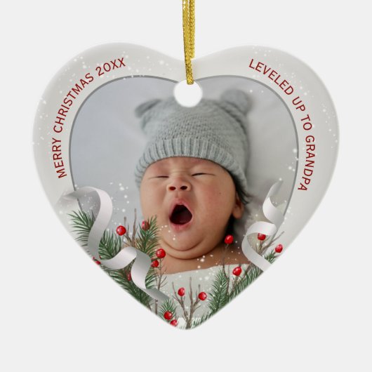 Gepromoveerd tot Grandpa Silver Lijst 1st Christma Keramisch Ornament (Voorkant)