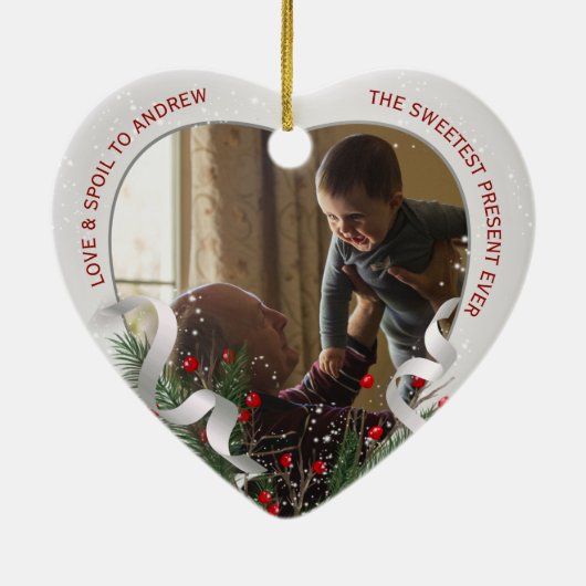 Gepromoveerd tot Grandpa Silver Lijst 1st Christma Keramisch Ornament (Achterkant)