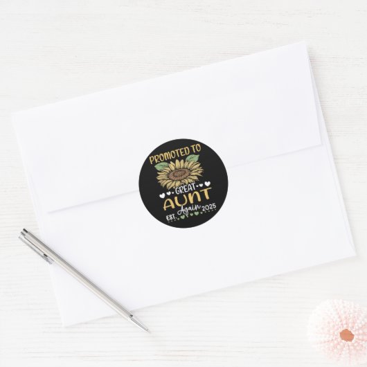 Gepromoveerd tot Great Aunt Again EST 2025 Zonnebl Ronde Sticker (Envelop)