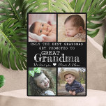 Gepromoveerd tot Grote Oma 4 Fotocollage Fotoplaat<br><div class="desc">Fotocollage plaquette met 'Alleen de beste oma's worden gepromoveerd tot grote oma ' typografie. Maakt een perfect cadeau voor je favoriete oma voor moederdag,  grootouderdag,  verjaardag. Personaliseer met wij houden van je bericht en kleinkinderen namen.</div>