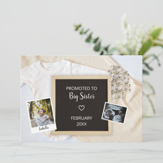Gepromoveerd tot grote zus tweede Baby fotozwanger Aankondiging (Staand voorkant)
