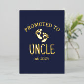 Gepromoveerd tot oom / chique hart marine blauw go folie uitnodiging (Staand Voorkant)