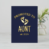 Gepromoveerd tot tante / chique hart marine blauw  folie uitnodiging (Staand Voorkant)