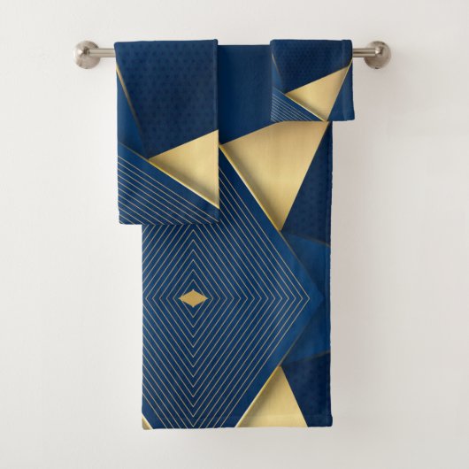 Geptextureerde achtergrondstripes Blauw en Goud Bad Handdoek (Insitu)