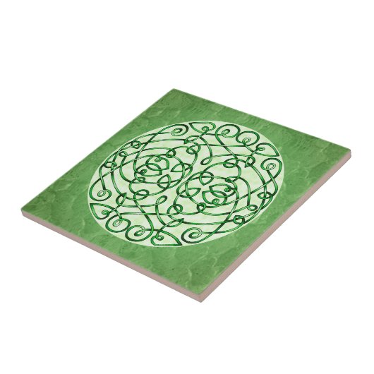 Geptextureerde groene Keltische Kunstcurls Tegeltje (Zijkant)
