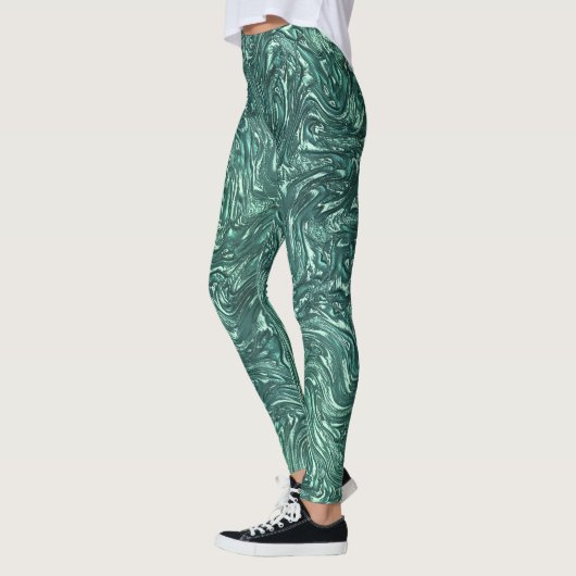 Geptextureerde jade en cyaangroene tinten leggings (Links)
