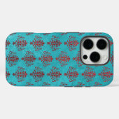 Geptextureerde Rode Damask op Blauwgroen Patroon Case-Mate iPhone Case (Achterkant (horizontaal))