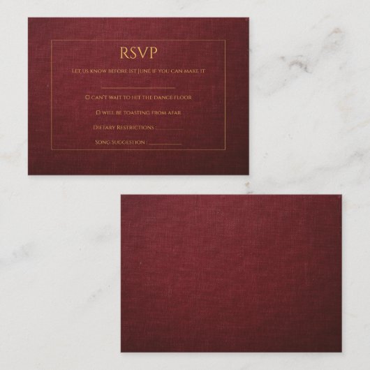 Geptextureerde RSVP-kaart met Bourgogne & Gold Wed Informatiekaartje (Voorkant / Achterkant)
