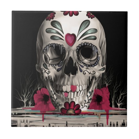 Gepulseerde suiker, smeltsuikerschedel tegeltje (Voorkant)