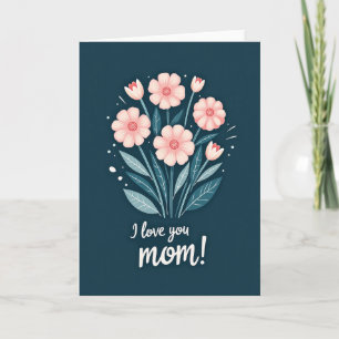 Gepunkteerde Turquoise Bloemen Love You Moeder Kaa Kaart
