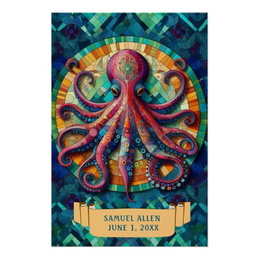 GEQUILTTE UITZICHT KLEURRIJKE OCTOPUS PERFECT POSTER (Voorkant)