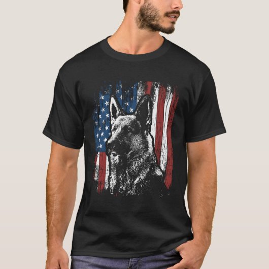 Ger Shepherd 4th van juli Amerikaanse vlag T-shirt (Voorkant)