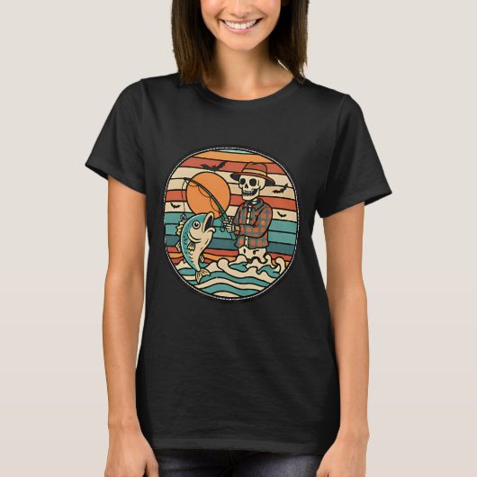 Geraamte Zonsondergang Vissen Grappig Halloween Gr T-shirt (Voorkant)