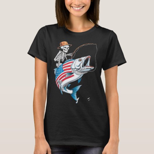 geraamteman aan het vissen t-shirt (Voorkant)