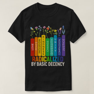 Geradicaliseerd door basisdecentie Kleurrijke boek T-shirt