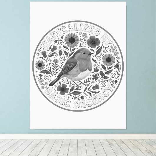 Geradicaliseerd door basisdecentie vogelontwerp – canvas afdruk (Insitu (Houten vloer))