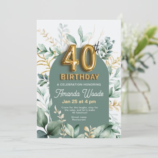 Geraffineerd bladgoud 40e verjaardag kaart (Staand voorkant)
