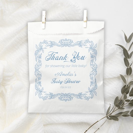 Geraffineerd Dusty Blue Baroque Lijst Baby shower Bedankzakje