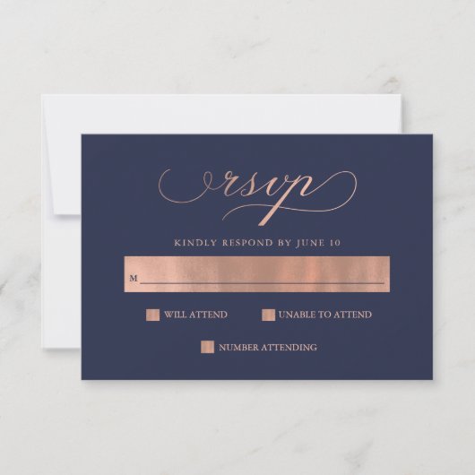 geraffineerd | Faux Roos Gold Wedding Calligrafie  RSVP Kaartje (Voorkant)