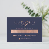 geraffineerd | Faux Roos Gold Wedding Calligrafie  RSVP Kaartje (Staand voorkant)