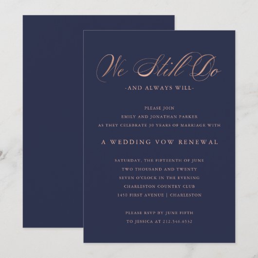 Geraffineerd | Faux Roos Gold Wedding Vow Renewal Kaart (Voorkant / Achterkant)