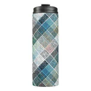 geraffineerd, tartan, gebrand, klassiek, blauw, wi thermosbeker