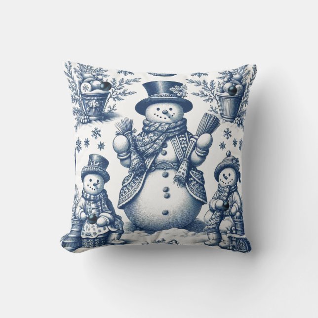Geraffineerd Toile Blue Snowman patroon Kussen (Voorkant)