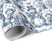 Geraffineerd Toile Holiday Snowman-patroon Cadeaupapier (Rol Hoek)