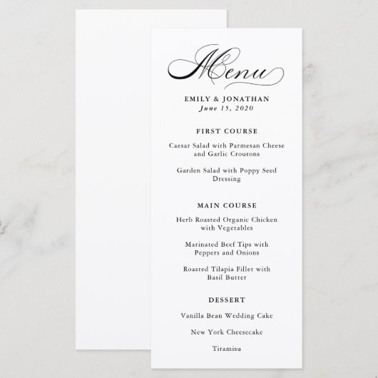 geraffineerd | Zwart-wit kalligrafie Menu (Voorkant / Achterkant)