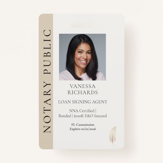 Geraffineerde Beige Gouden Veer Mobiele Notaris QR Badge (Voorkant)