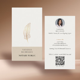 Geraffineerde Beige Gouden Veer Notaris Foto QR Visitekaartje