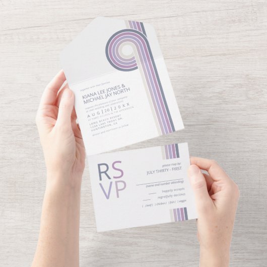 Geraffineerde lijnen Geometric Wedding Violet ID98 All In One Uitnodiging (Afscheurbaar)
