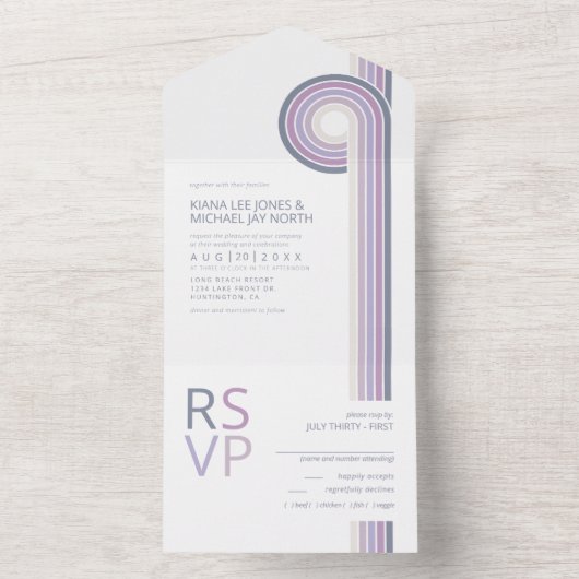 Geraffineerde lijnen Geometric Wedding Violet ID98 All In One Uitnodiging (Binnen)