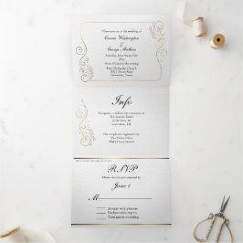 Geraffineerde luxe goudbruiloft drieluik uitnodiging