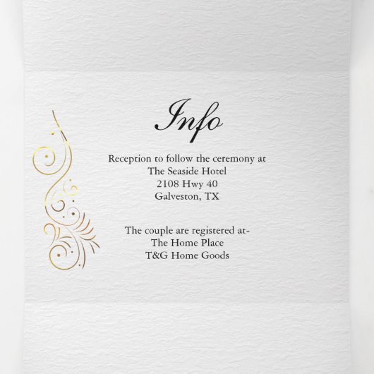 Geraffineerde luxe goudbruiloft drieluik uitnodiging (Binnenkant midden)