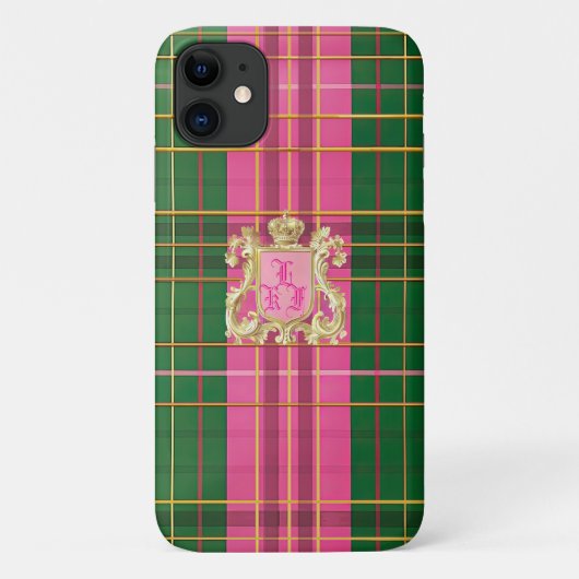 Geraffineerde Monogrammed Roze en Groene Plakken Case-Mate iPhone Case (Achterkant)