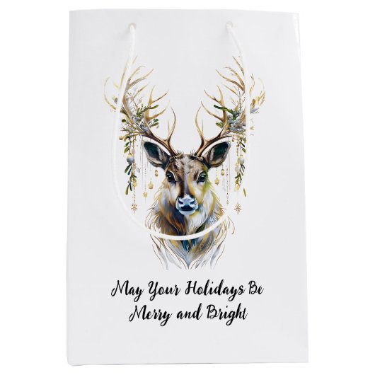 Geraffineerde rendieren, vrolijke en heldere Feest Medium Cadeauzakje (Voorkant)