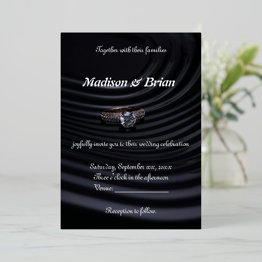 Geraffineerde stijl: Black & Grey bruiloft uitnodi Folie Uitnodiging (Staand Voorkant)